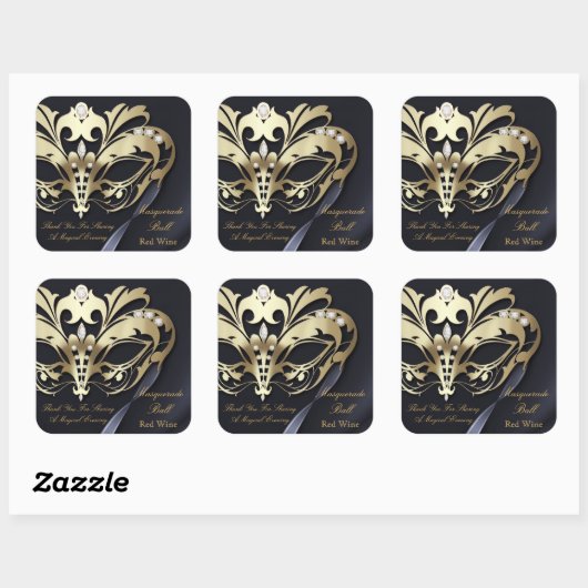 金ゴールドマスカレード黒パーティーシール スクエアシール (シート)