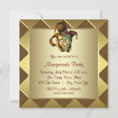 金ゴールドマスクエレガントレッドマスカレードパーティー 招待状 (裏面)