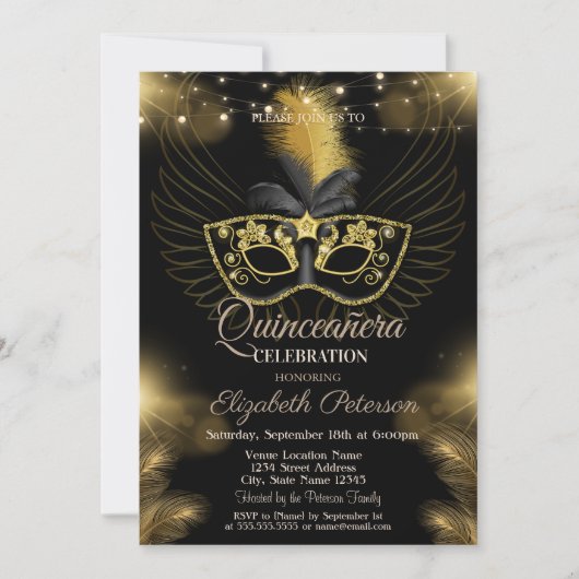 金ゴールドマスクダイアモンライトブラッククインチェニェラ 招待状 (正面)