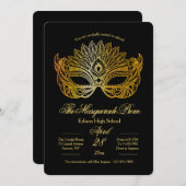 金ゴールドマスクマスカレードPROM招待状 招待状 (正面/裏面)