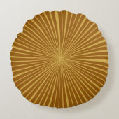 金ゴールドマスタードストライプイエロー色パターンドダークブラウン ラウンドクッション (正面)