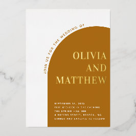 金ゴールドマスタードモダンタイポグラフィアーチ秋の結婚式 箔招待状