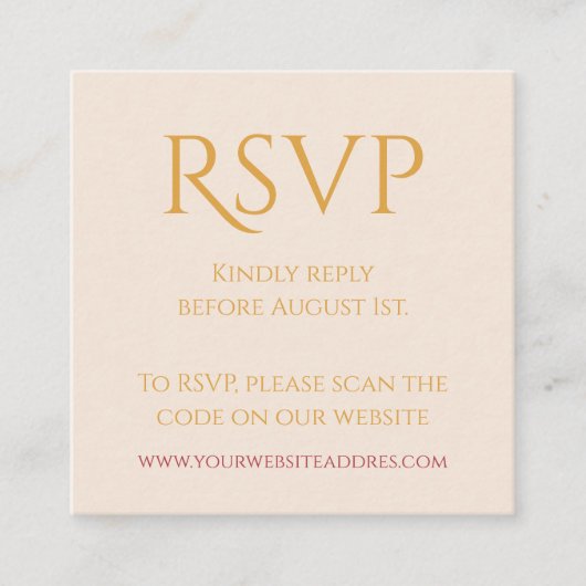 金ゴールドマスタードQRコードタイポグラフィRSVP エンクロージャーカード (正面)