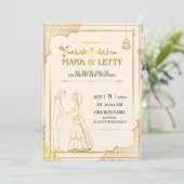 金ゴールドマットをテーマにした結婚式招待状デザイン 招待状 (スタンド正面)