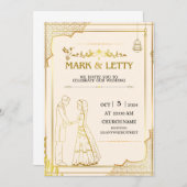 金ゴールドマットをテーマにした結婚式招待状デザイン 招待状 (正面/裏面)