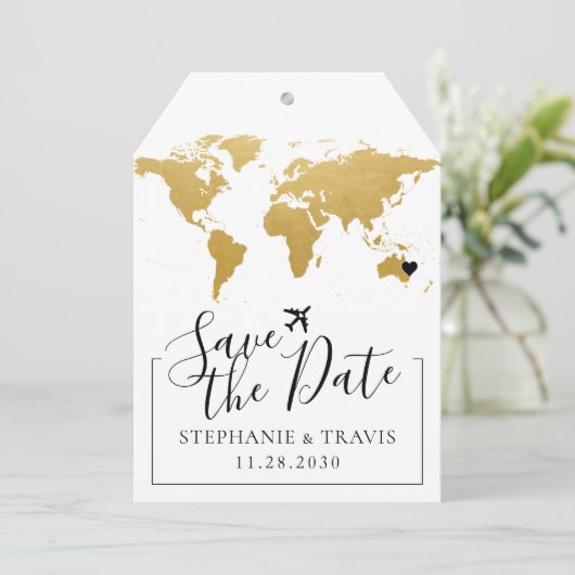 金ゴールドマップ宛先ウェディング日付の保存ラベル (スタンド正面)