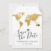 金ゴールドマップ宛先ウェディング日付の保存ラベル (正面)