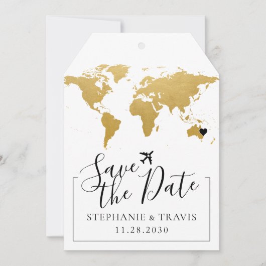 金ゴールドマップ宛先ウェディング日付の保存ラベル (正面)