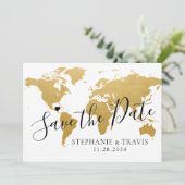 金ゴールドマップ宛先ウェディング日付カードの保存 案内状 (スタンド正面)