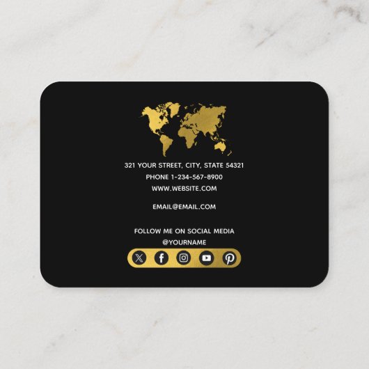 金ゴールドマップ旅行代理店ソーシャルメディアのアイコン 名刺 (裏面)