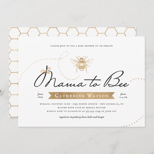金ゴールドママへビーベイビーシャワー 招待状 (正面/裏面)