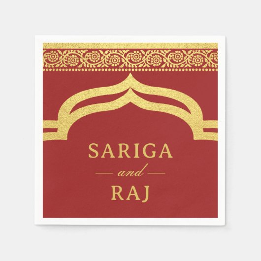 金ゴールドマリゴッドフラワームンダップキャノピーアーチ結婚ーズ スタンダードカクテルナプキン (正面)