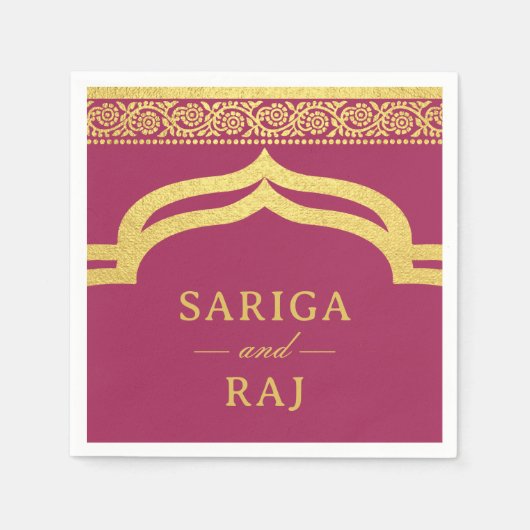 金ゴールドマリゴッドフラワームンダップキャノピーアーチ結婚ーズ スタンダードカクテルナプキン (正面)