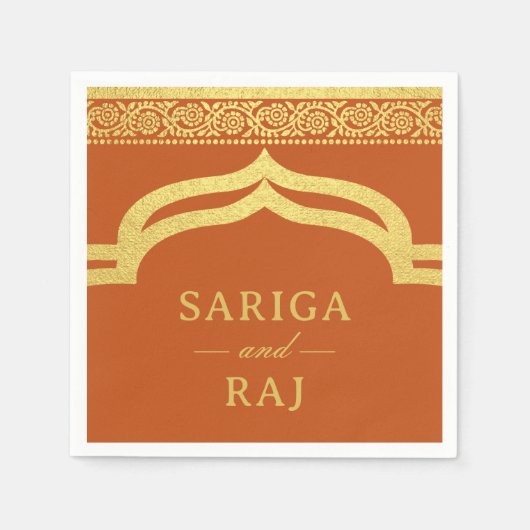 金ゴールドマリゴッドフラワームンダップキャノピーアーチ結婚ーズ スタンダードカクテルナプキン (正面)