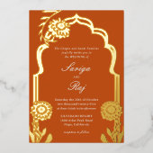 金ゴールドマリゴールドインディアン結婚式招待状 箔招待状 (正面)