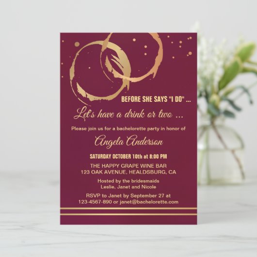 金ゴールドマルサラワインバチェロレッテ招待状 招待状 (スタンド正面)