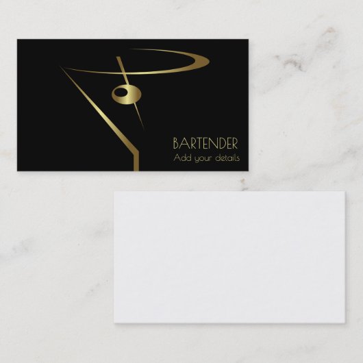 金ゴールドマルティーニオリーブカクテルバーテン 名刺 (正面/裏面)