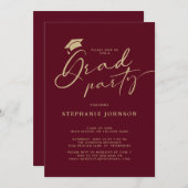 金ゴールドマルーングラードキャップ書道卒業パーティー 招待状 (正面/裏面)