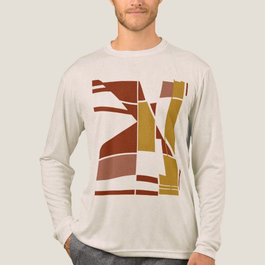 金ゴールドマルーンピンクMCMルックジオメトリックアート抽象芸術 トライブレンドTシャツ (正面)