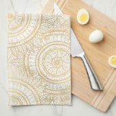 金ゴールドマンエレガントダラヒマワリ白文様 キッチンタオル (四つ折り)