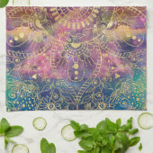 金ゴールドマンダラウォーターカラフルカラー星雲 キッチンタオル (折り畳み)