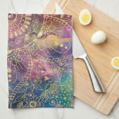 金ゴールドマンダラウォーターカラフルカラー星雲 キッチンタオル (四つ折り)