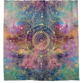 金ゴールドマンダラウォーターカラフルカラー星雲 シャワーカーテン (正面)