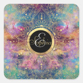 金ゴールドマンダラウォーターカラフルカラー星雲 スクエアシール (正面)