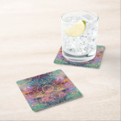 金ゴールドマンダラウォーターカラフルカラー星雲 スクエアペーパーコースター (インサイチュ)
