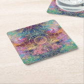 金ゴールドマンダラウォーターカラフルカラー星雲 スクエアペーパーコースター (アングル)