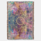 金ゴールドマンダラウォーターカラフルカラー星雲 スローブランケット (正面縦)