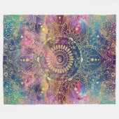 金ゴールドマンダラウォーターカラフルカラー星雲 フリースブランケット (正面(横))