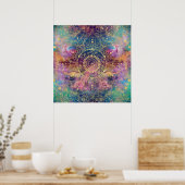 金ゴールドマンダラウォーターカラフルカラー星雲 ポスター (キッチン)