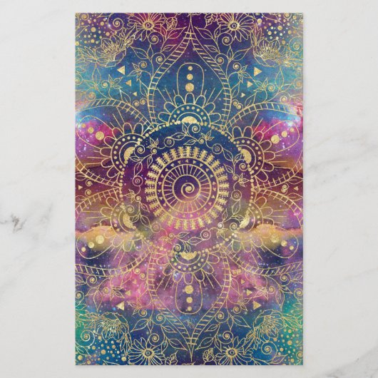 金ゴールドマンダラウォーターカラフルカラー星雲 便箋 (正面)