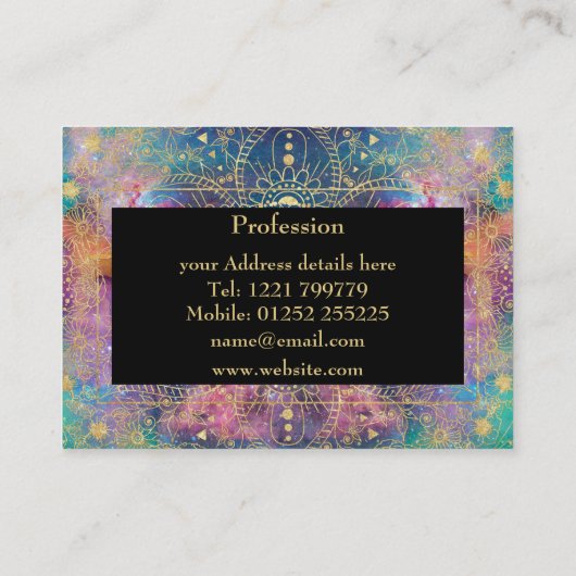 金ゴールドマンダラウォーターカラフルカラー星雲 名刺 (裏面)