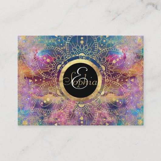 金ゴールドマンダラウォーターカラフルカラー星雲 名刺 (正面)