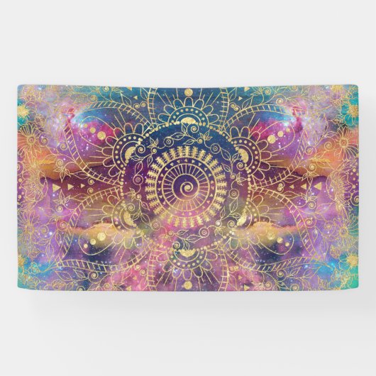 金ゴールドマンダラウォーターカラフルカラー星雲 横断幕 (横)