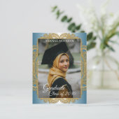 金ゴールドマンダラオンティール(緑がかった色)ブルー卒業発表 ポストカード (スタンド正面)