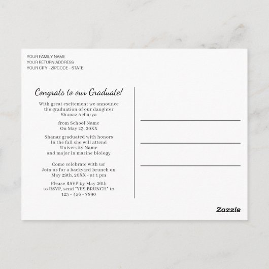 金ゴールドマンダラオンティール(緑がかった色)ブルー卒業発表 ポストカード (裏面)