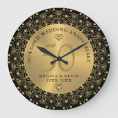 金ゴールドマンダラオンブラック50結婚周年記念 ラージ壁時計 (正面)