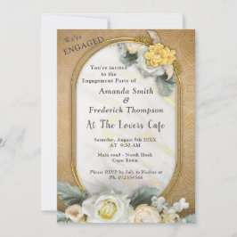 金ゴールドマンダラバックグラウンドとホワイトローズ 招待状