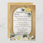 金ゴールドマンダラバックグラウンドとホワイトローズ 招待状 (正面/裏面)