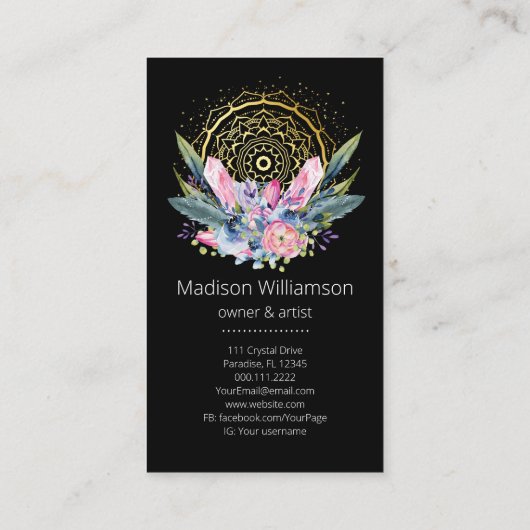 金ゴールドマンダラピンククリスタルスパスピリチュアルありがとう 名刺 (裏面)