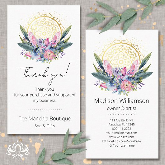 金ゴールドマンダラピンククリスタルスパスピリチュアルありがとう 名刺