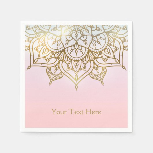 金ゴールドマンダラピンクピーチッモダンクグラムパーティー スタンダードカクテルナプキン (正面)