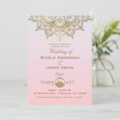 金ゴールドマンダラピンクピーチモダンエレガントな結婚式 招待状 (スタンド正面)