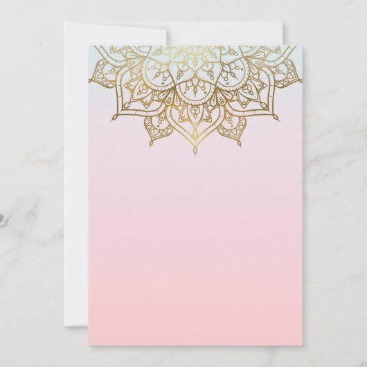 金ゴールドマンダラピンクピーチモダンエレガントな結婚式 招待状 (裏面)