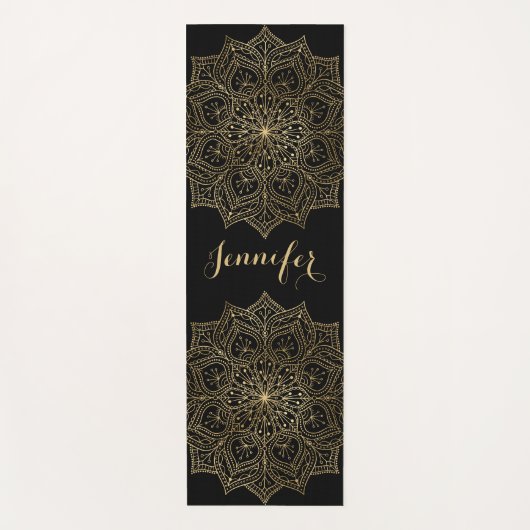 金ゴールドマンダラフラワー名前をカスタムするブラックヨガマット ヨガマット (正面)