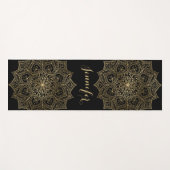 金ゴールドマンダラフラワー名前をカスタムするブラックヨガマット ヨガマット (正面(横))