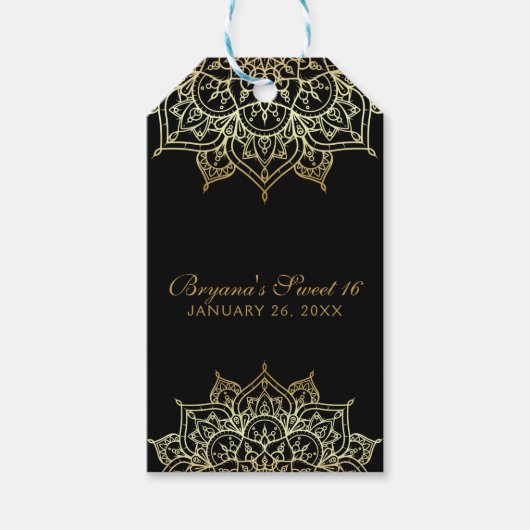 金ゴールドマンダラブラックグラムモダン結婚式の引き出物 ギフトタグ (正面)